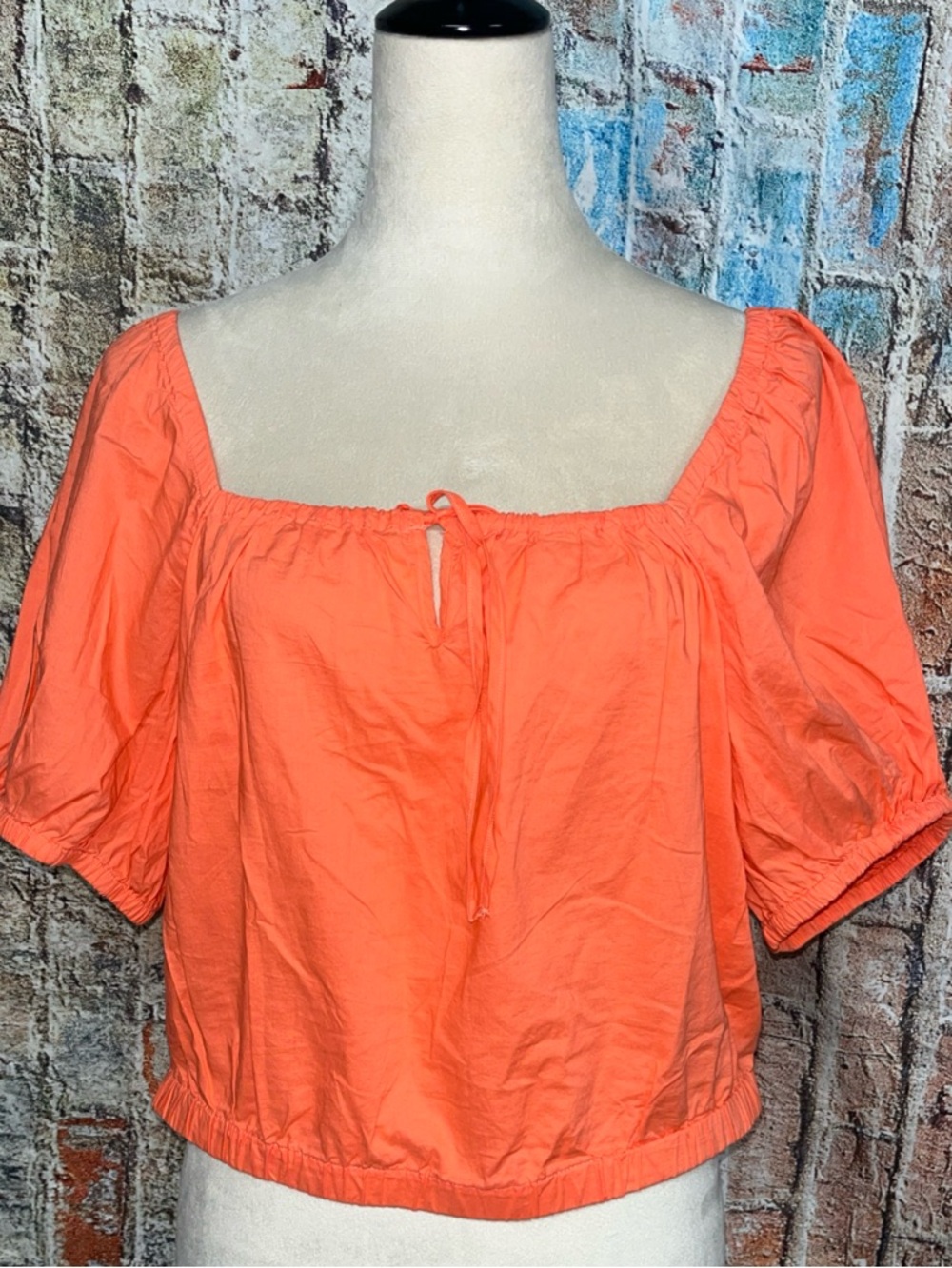 Universal Thread Crop Top Womens Orange Puff Sleeve Tie Front Elastic Hem Sz L